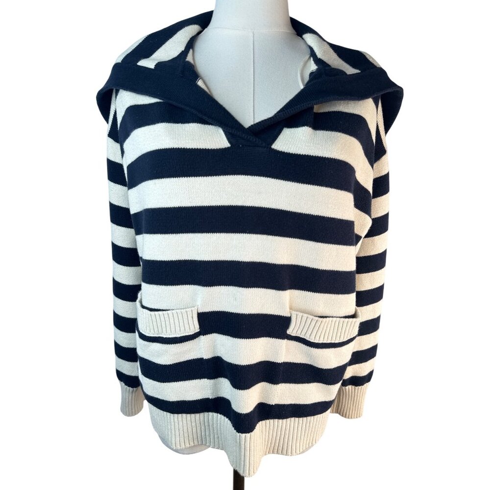 2/$30 ZARA Striped Small Knit Sweater Navy & Cream